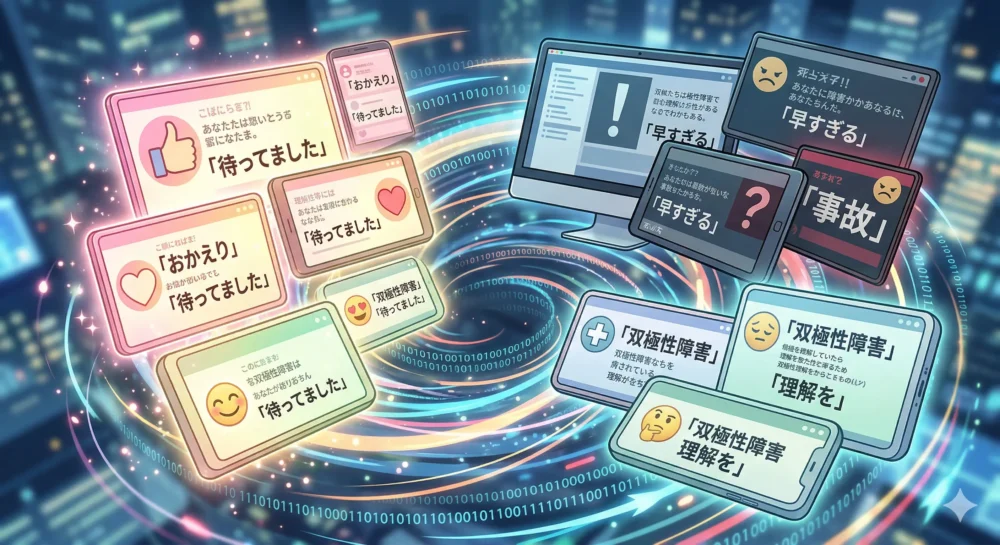 広末涼子の復帰に対するヤフコメやSNSの多様な反応。賛否両論が渦巻く様子を視覚化。