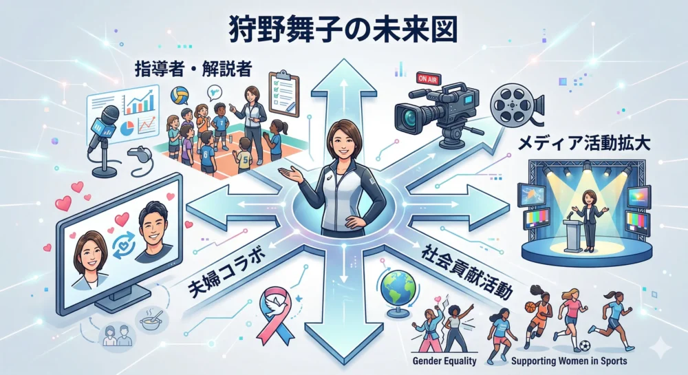 狩野舞子の今後の展望:バレーボール指導者、メディア・タレント活動拡大、夫婦コラボ、社会貢献