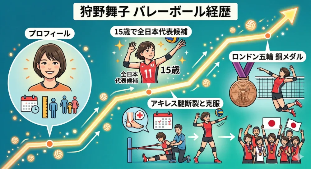 狩野舞子のバレーボール経歴:15歳で全日本代表候補、アキレス腱断裂からロンドン五輪銅メダル獲得