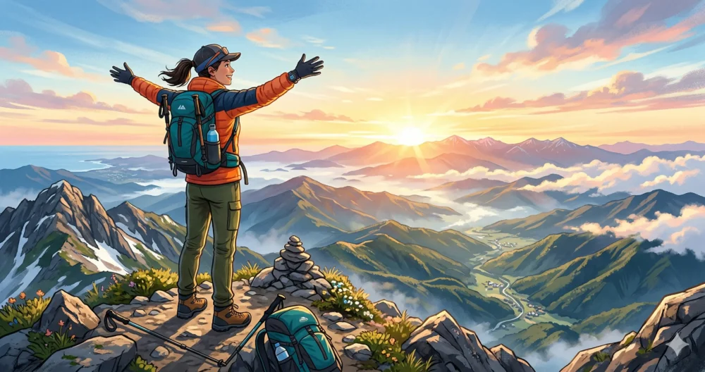 2026年現在、山歩きを通じて新たな人生を歩む倉田真由美さんのイメージ。夫との別れを乗り越えた再出発。