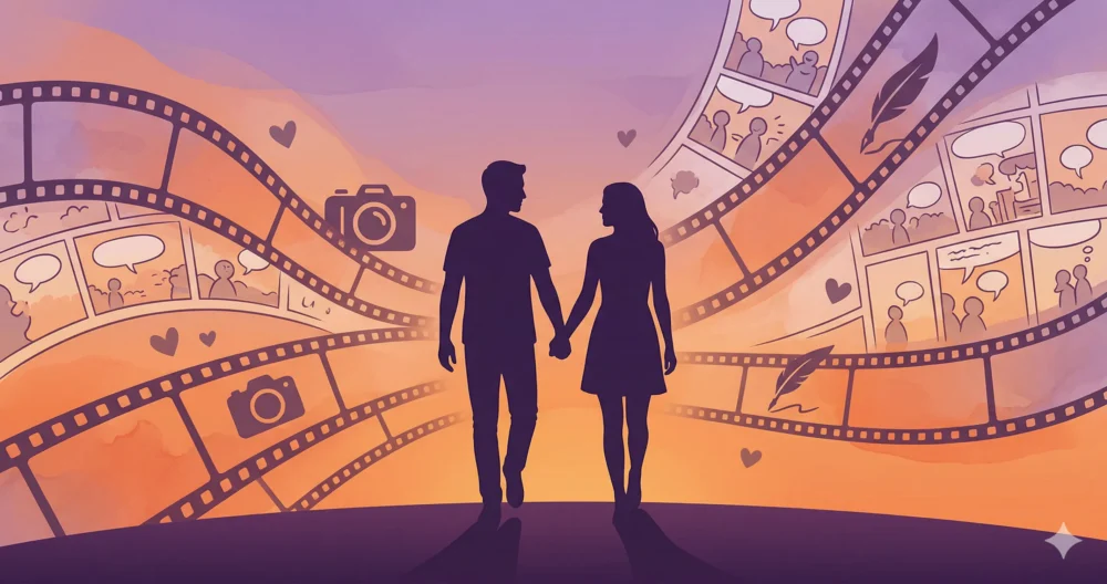 倉田真由美さんと夫・叶井俊太郎さんの強い絆を表現したイラスト。映画と漫画が融合した、夫婦の唯一無二の愛の形。