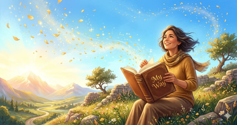 倉田真由美の半生から学ぶ人生の教訓。自分らしく生きることの大切さを象徴する、明るい未来を見つめるイラスト。