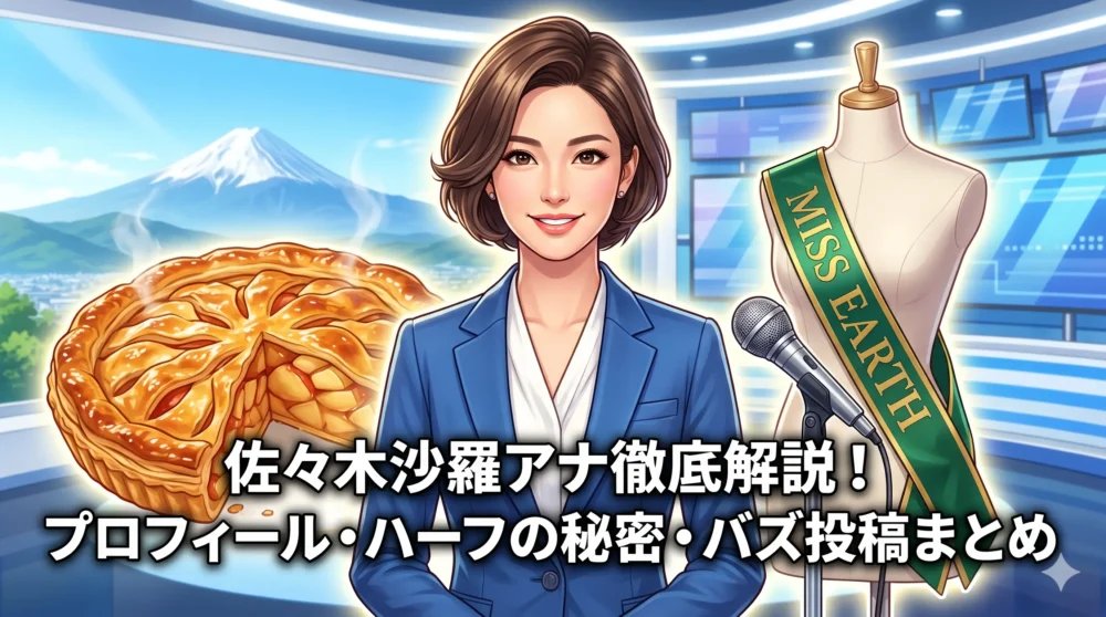 佐々木沙羅アナのプロフィール・ハーフの秘密・バズSNS投稿を徹底解説したブログ記事のアイキャッチ画像。