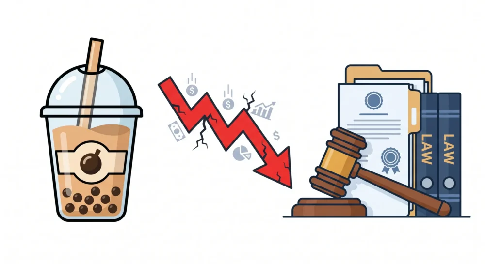 タピオカ恫喝騒動から3億円訴訟・和解までの経緯を説明する図解イラスト