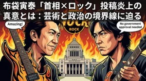 布袋寅泰の「首相×ロック」投稿炎上の真意と、芸術と政治の境界線について考える記事のアイキャッチ画像。