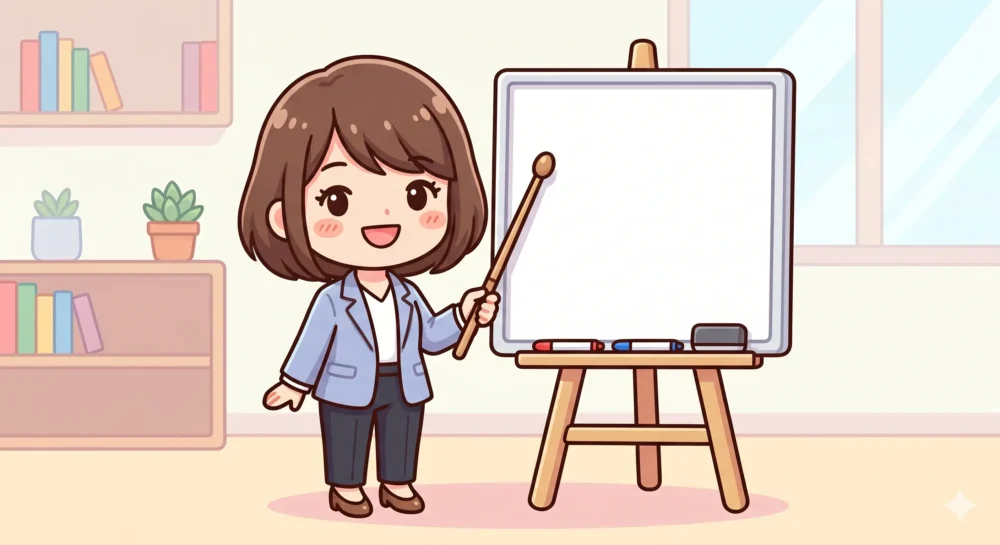 ブログ記事の要点を笑顔でまとめるショートボブの女性のイラスト