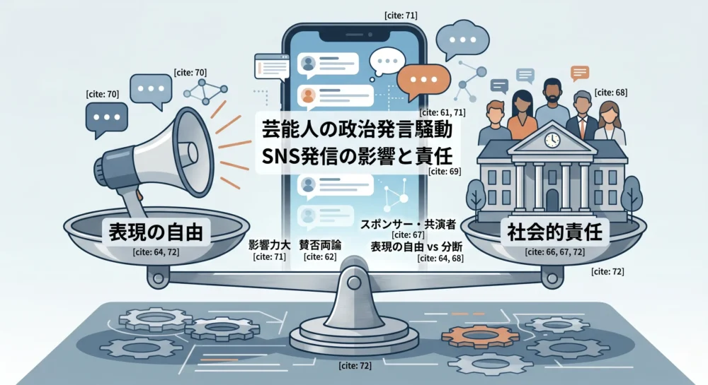 芸能人によるSNSでの政治的発言の是非(表現の自由と社会的影響力)を考える概念図