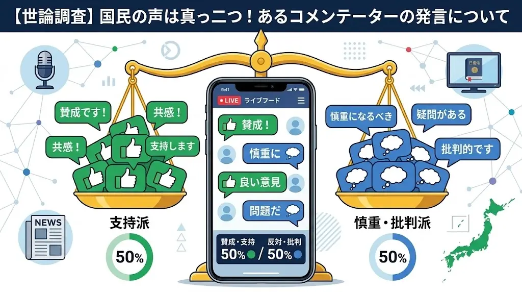 カズレーザーの改憲発言に対するSNSやヤフコメの賛否両論の反応をまとめた図解イラスト