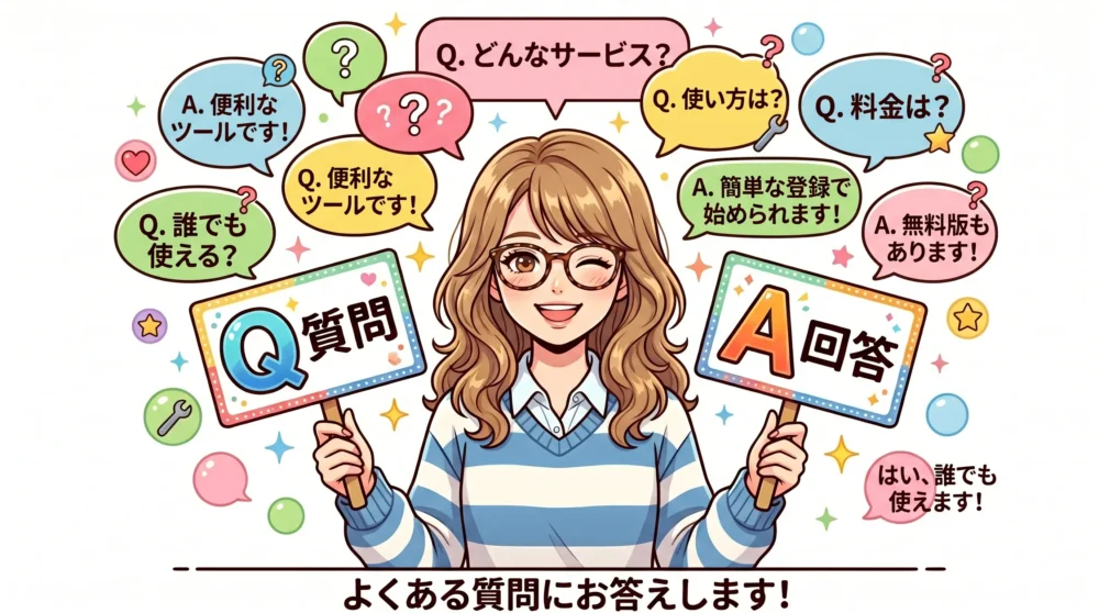 ギャル曽根さんに関するよくある質問に答える、親しみやすいQ&Aコーナーのイメージイラスト。
