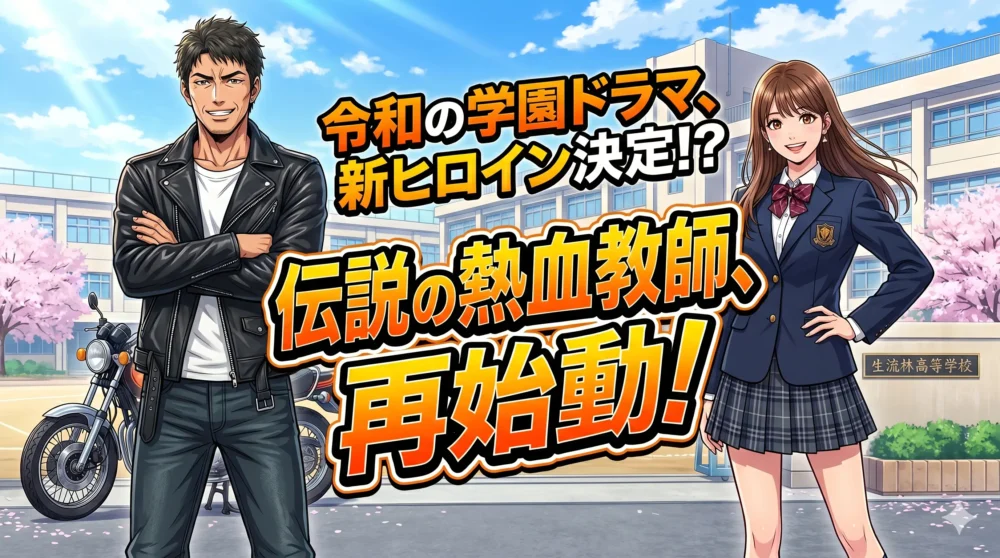 生見愛瑠が『GTO 2026』のヒロインに決定！反町隆史と並ぶアニメイラストのアイキャッチ。