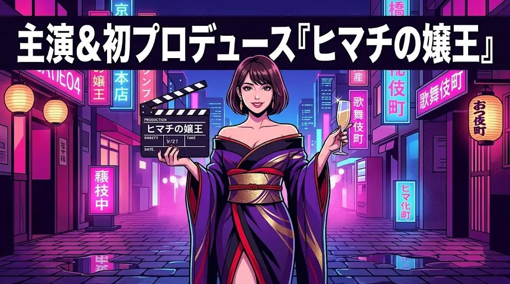 歌舞伎町を背景にヒマチの嬢王の主演と初プロデュースを示す図