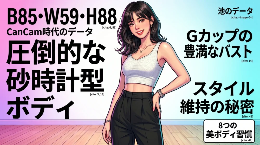 池田エライザの抜群のスリーサイズ（B85・W59・H88）をイメージした、引き締まった美しいくびれを持つ女性のボディラインのイラスト
