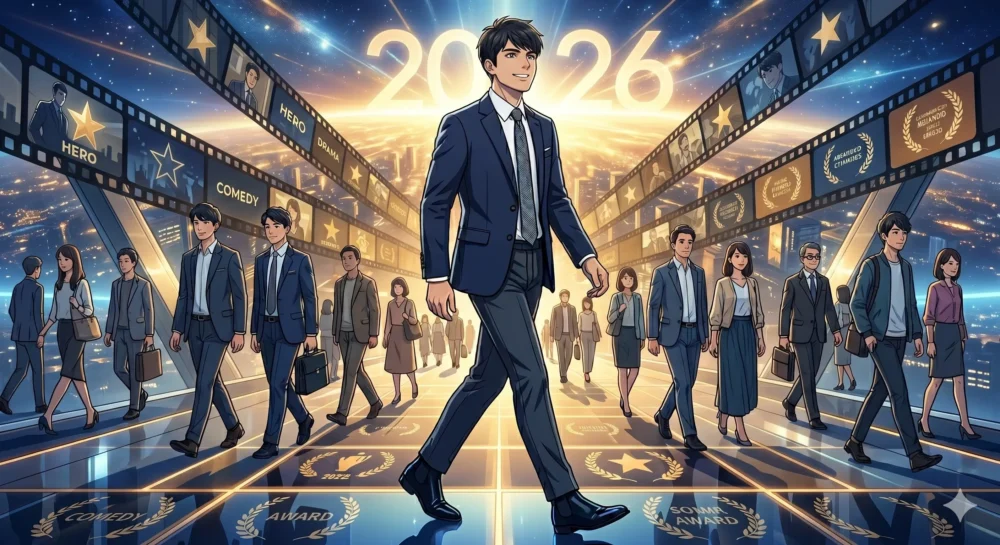 2026年現在、新しい所属事務所でさらなる飛躍と大きな舞台での活躍が期待される伊藤健太郎のイメージイラスト。
