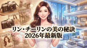 【2026年最新】リン・チーリンの年齢と老けない美の秘訣を解説するブログ記事のアイキャッチ画像。