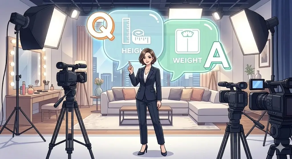 身長と体重の疑問を解決する、Q&A（よくある質問）のアイコンと女性のイラスト。