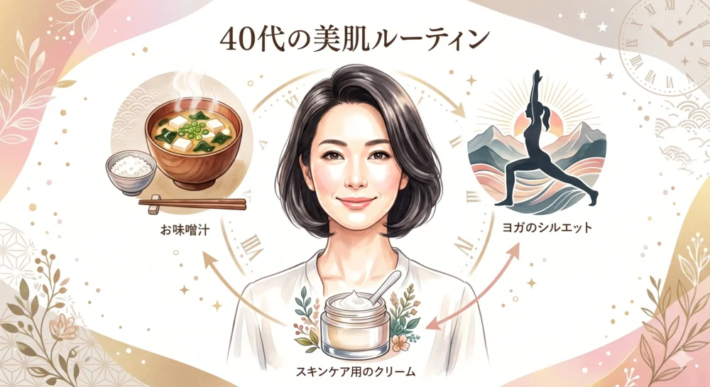 松本若菜の美ボディを維持する食事・運動・スキンケアのルーティンイラスト