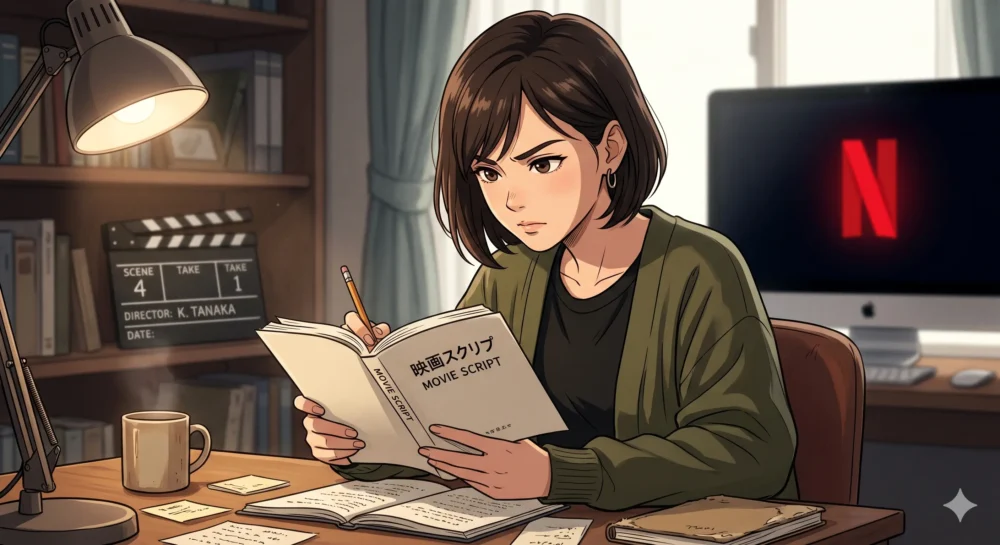 Netflix映画の役作りでショートボブにした女優をイメージしたイラスト
