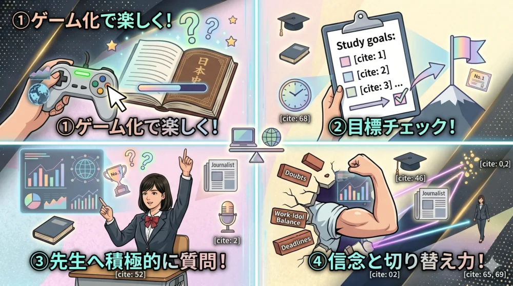 モチベーションを高め効率的に結果を出すための4つの勉強法・学習スタイルの解説図