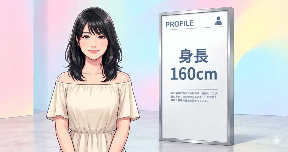 身長160cmの公式プロフィールを持つ透明感のある日本人女優のイラスト