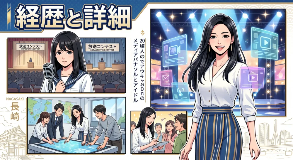 長崎の放送部エリート(アナウンサー志望)からスカウトを経て人気グラビアアイドルへと転身した麻倉瑞季の異色の経歴のイメージイラスト