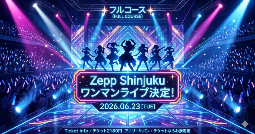 デビュー後わずか4ヶ月で開催される、フルコースのZepp Shinjukuワンマンライブ「FIRST DISH」の告知イメージイラスト