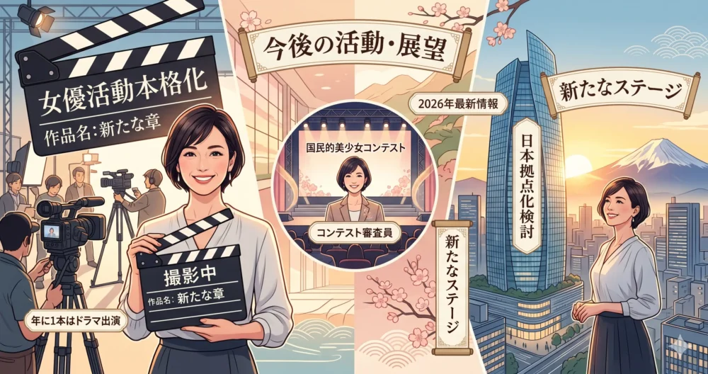 後藤久美子の今後の活動・展望。日本拠点化も視野に、女優業本格化、国民的美少女コンテスト審査員。