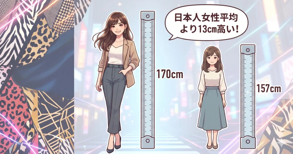 井桁弘恵さんと日本人女性の平均身長の比較イラスト