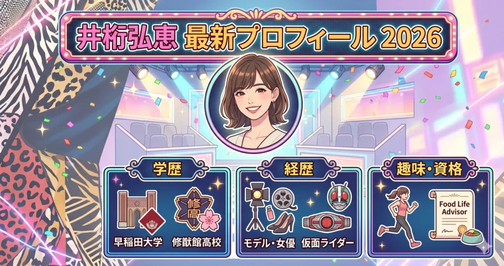 井桁弘恵さんの2026年最新プロフィール(学歴、経歴)を表すイラスト