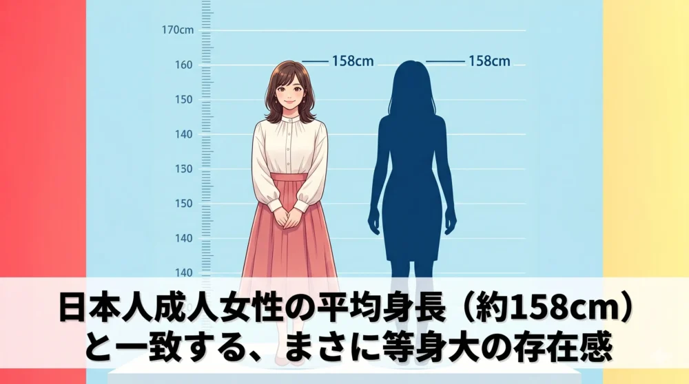 日本人成人女性の平均身長158cmとぴったり同じである女性の身長比較イラスト図解
