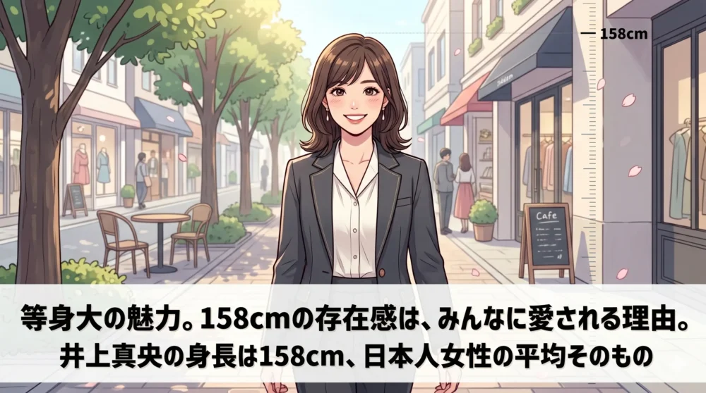 親しみやすい等身大の魅力で街を歩く、多くの人に愛される日本人女性の笑顔のイラスト