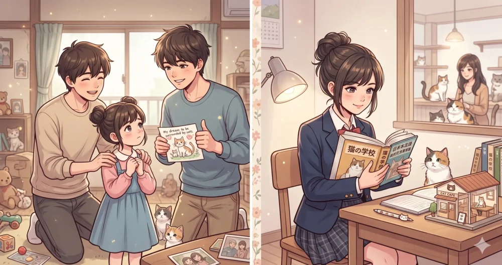 年の離れた2人の兄に可愛がられた幼少期と、歯科衛生士を目指していた真面目な女子高生時代の思い出イラスト