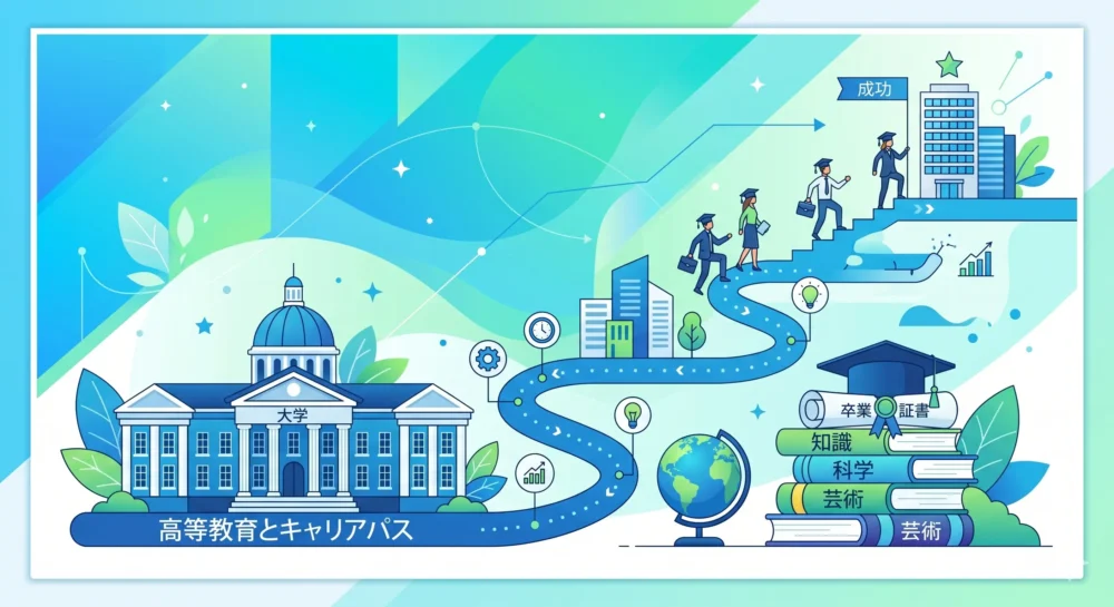 名門中高一貫校から難関国立大学(東京外国語大学)へと進んだ桑子真帆の学歴・経歴を表現する教育イメージイラスト