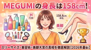 MEGUMIの身長は158cm！スリーサイズ・美容術・美脚大賞の真相を解説【アイキャッチ】