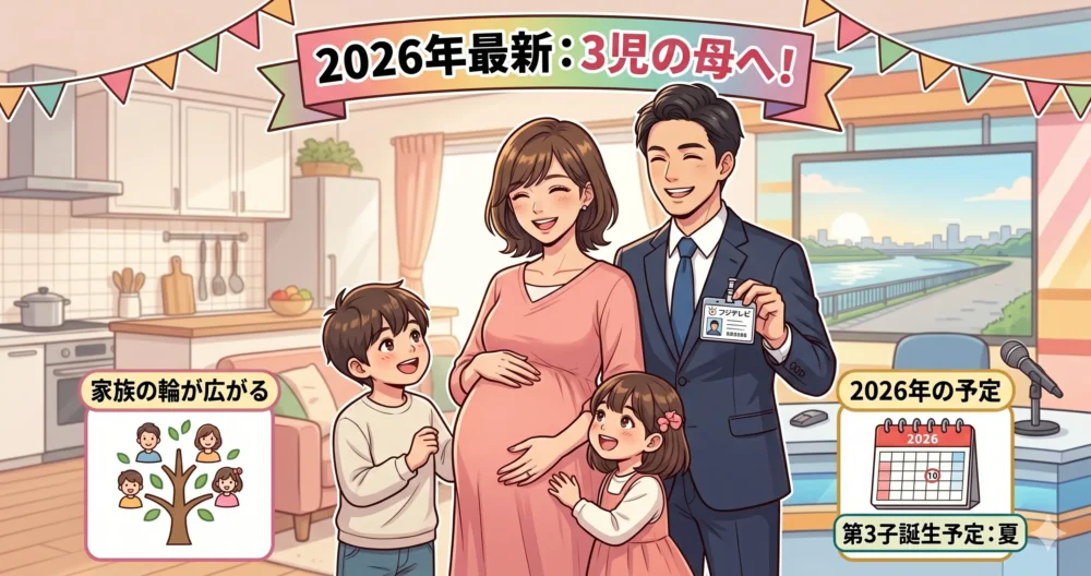 フジテレビ社員の夫、2人の子供、第3子妊娠中の幸せな家族（2026年最新）のイラスト