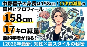 中野信子の身長158cmと17キロ減量の真相を徹底解説するブログ記事のアイキャッチ画像