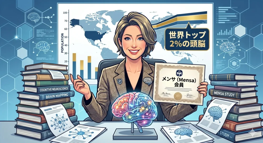 中野信子さんのメンサ(Mensa)会員であることを示す、世界トップ2%のIQを表現したインフォグラフィック
