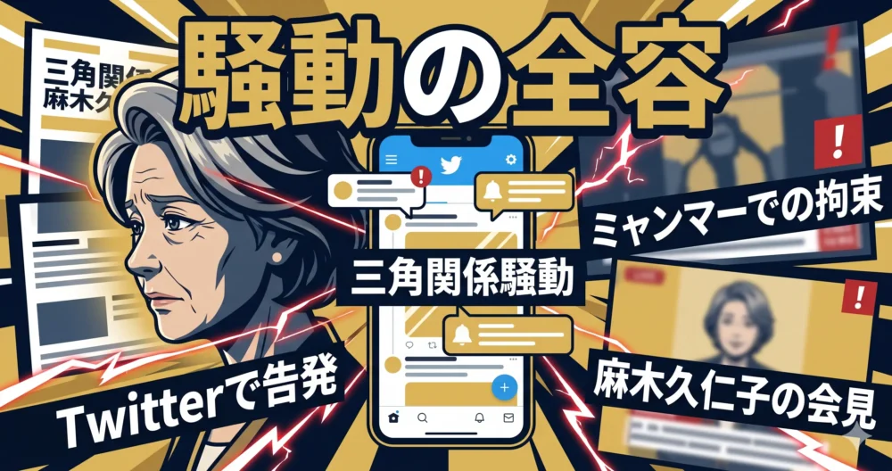 ニュース報道やSNSのタイムラインで騒然となる世間の様子を表した図解イラスト