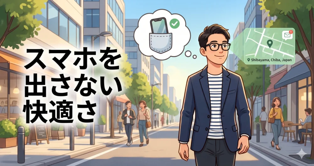 Rokid スマートAIグラスのメリット。普通のメガネに見えるデザインと、スマホを取り出さずに情報確認できる快適さのイラスト。