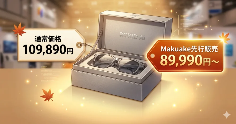 Rokid スマートAIグラスの購入先と割引クーポン情報。通常価格とMakuake先行販売価格の比較。