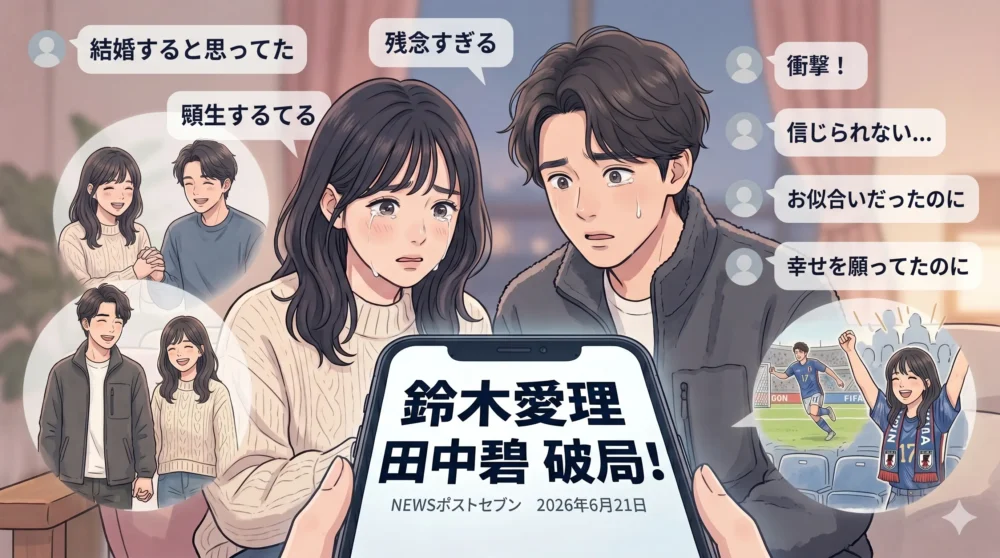 鈴木愛理と田中碧の破局にショックを受けるファンのイラスト