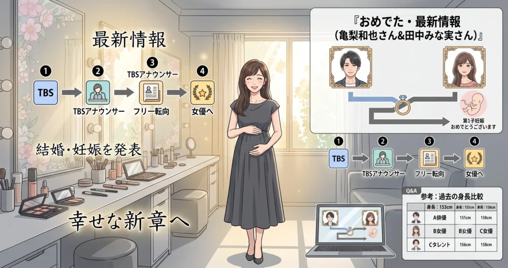 亀梨和也さんとの結婚と第1子妊娠の電撃発表を祝う、幸福感にあふれたブライダルとマタニティのイメージイラスト