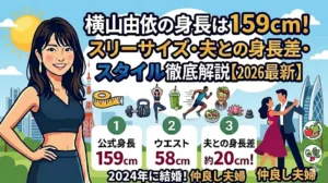 横山由依の身長・スリーサイズ・夫との20cm差・スタイル維持の秘密まで徹底解説するアイキャッチ画像