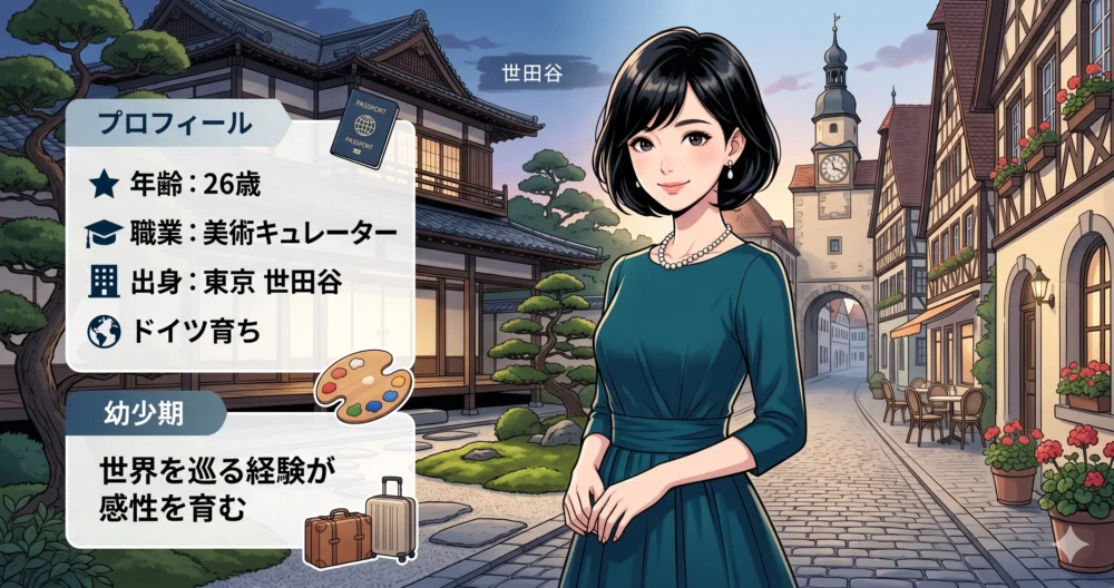 膳場貴子さんの若いころのプロフィールと世田谷の名家・ドイツでの幼少期をイメージしたイラスト