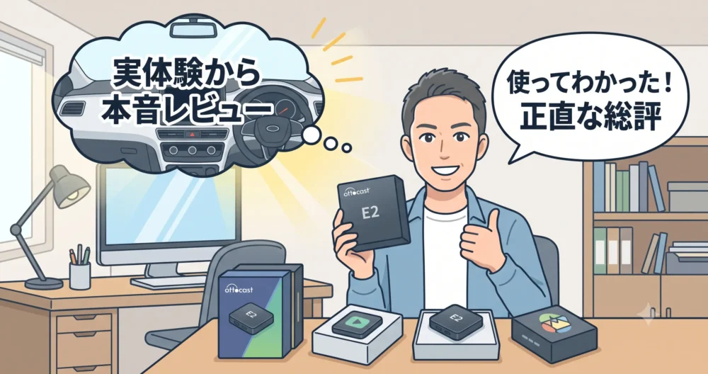 予算や「安さ重視」「後部座席で使いたい」などの用途に合わせて、自分に最適なオットキャストの選び方がわかるチャート式の図解イラスト。