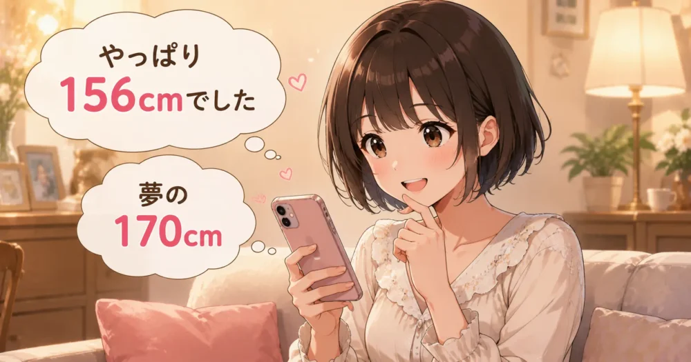 自身のXで測定結果156cmと夢の170cmについて語る井上小百合のイラスト