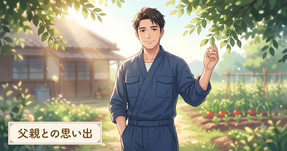 川口春奈の父親の思い出をイメージした、優しそうな日本の農協職員男性のイラスト