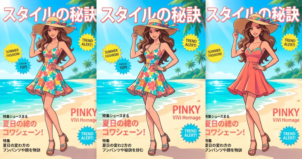 三愛水着イメージガールやPINKY・ViViの専属モデルとして活躍した時代の、抜群のスタイルをイメージしたイラスト