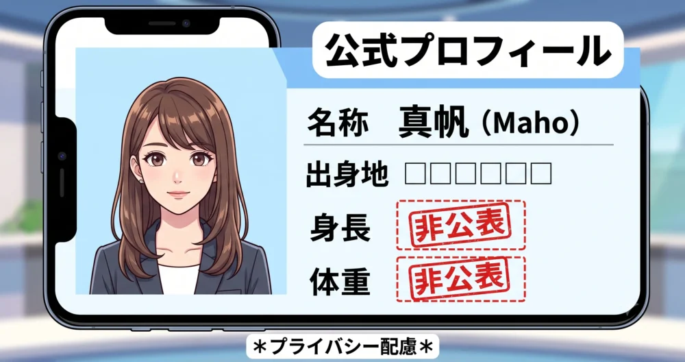 NHKアナウンサーの公式プロフィール画面のイラスト。身長や体重の項目が「非公表」となっているイメージ。
