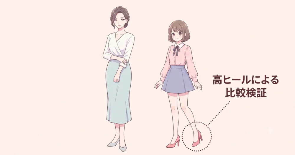 のん(165cm)と共演者の身長差および高ヒールの影響を検証する比較イラスト