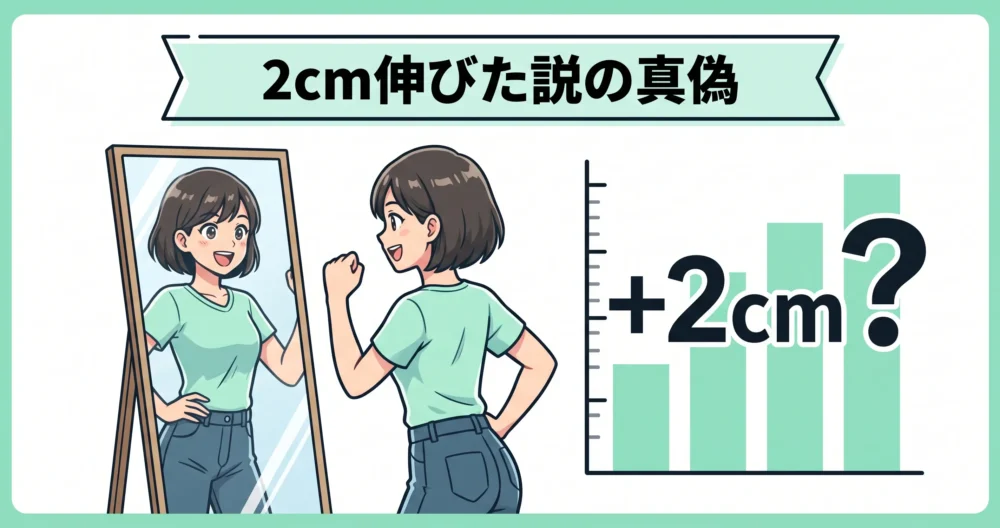 のんの身長が成人後に2cm伸びた噂の真偽を検証するイラスト